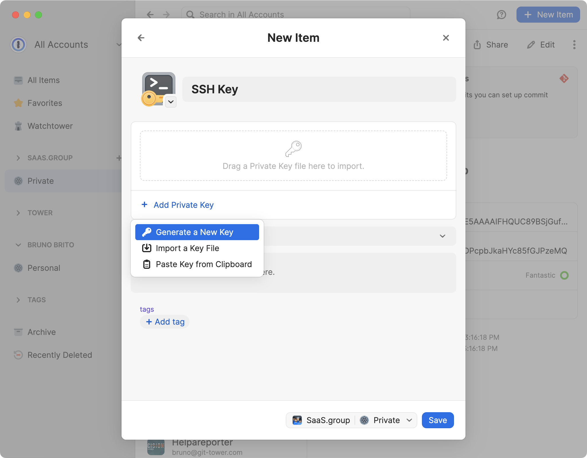 1Password 8 — Generate New Key