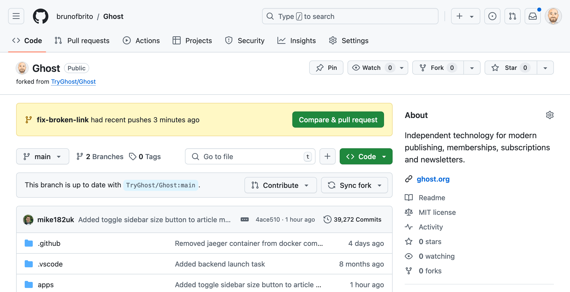 GitHub — Compare & pull request