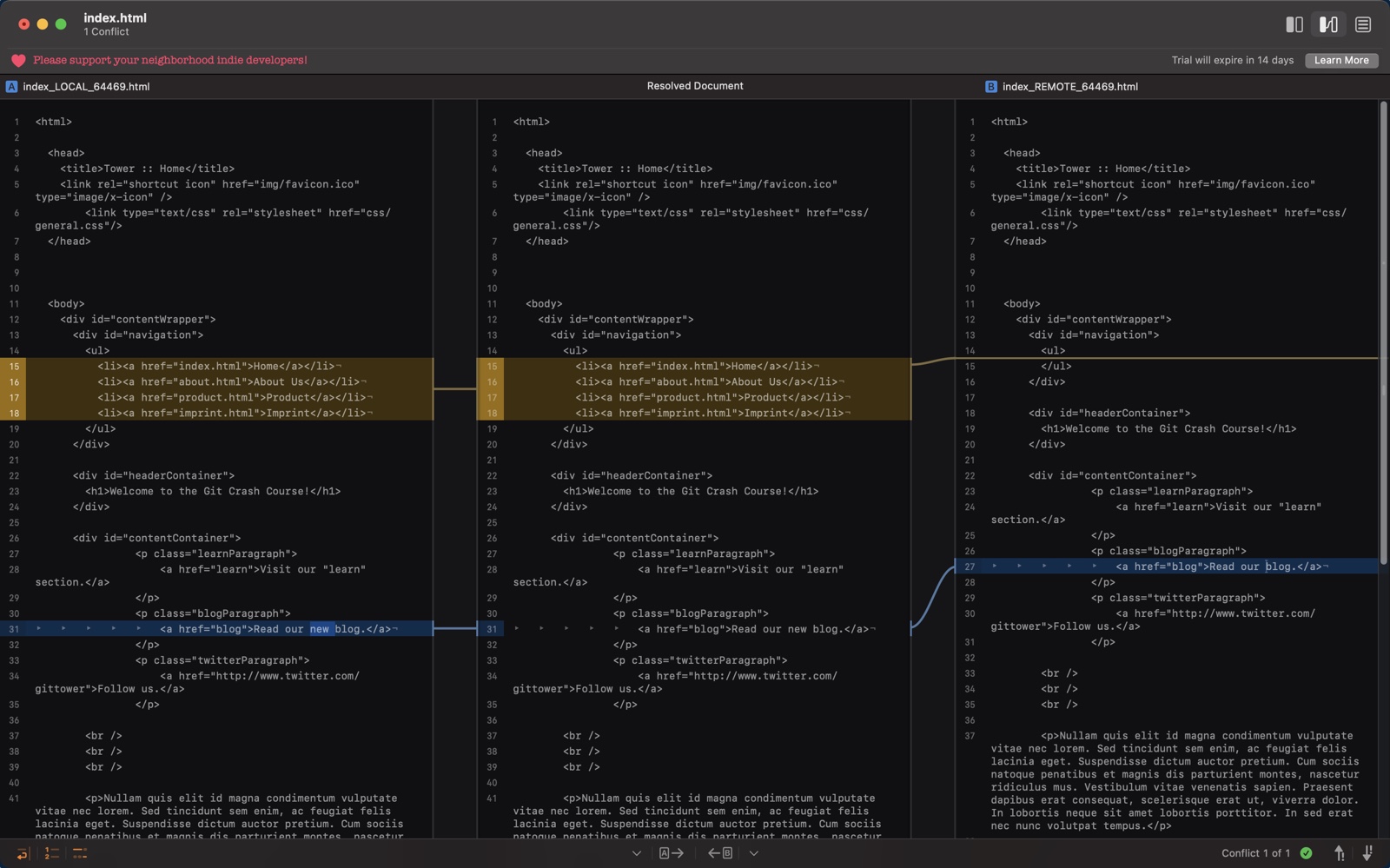 Solving a Merge Conflict in Kaleidoscope