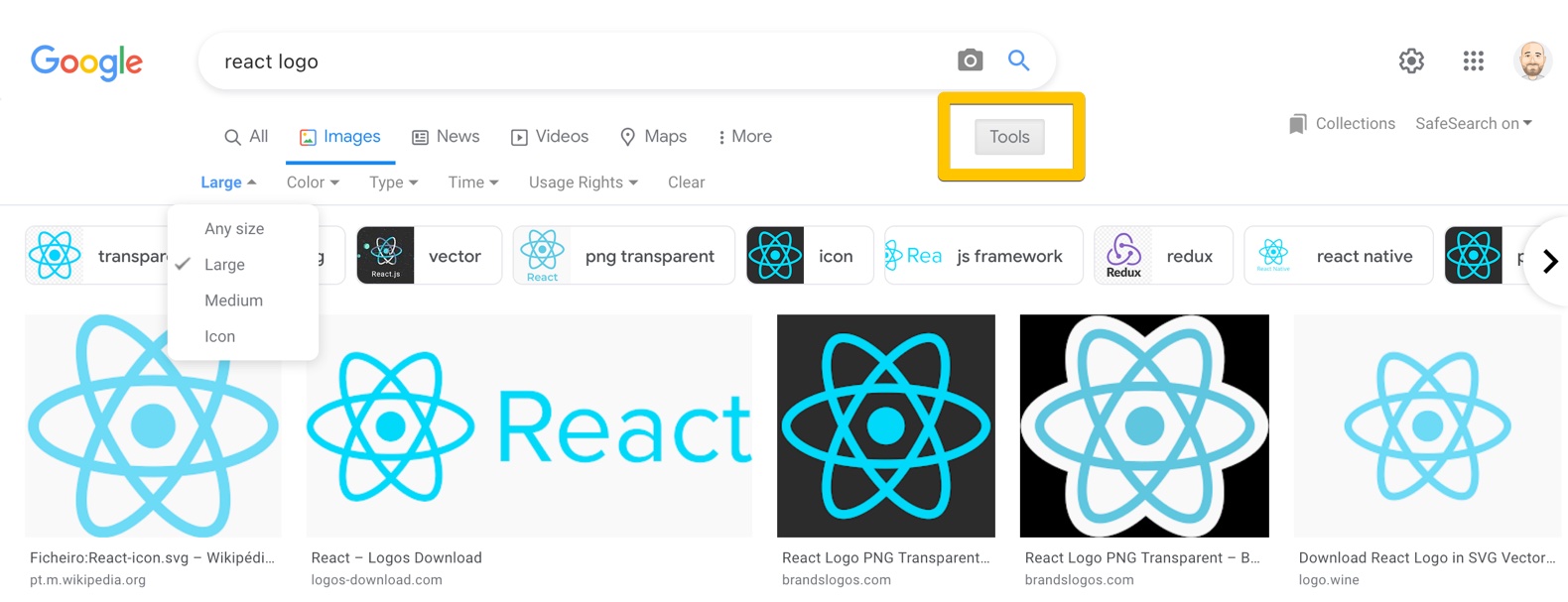 Google Image Search Tools