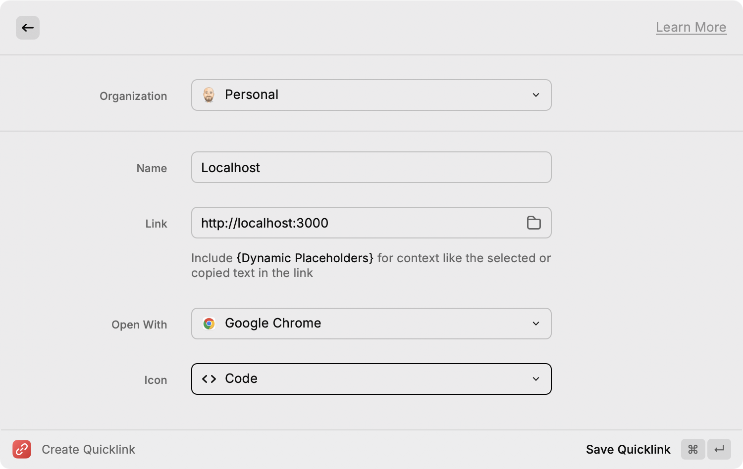 Raycast – Create Quicklink