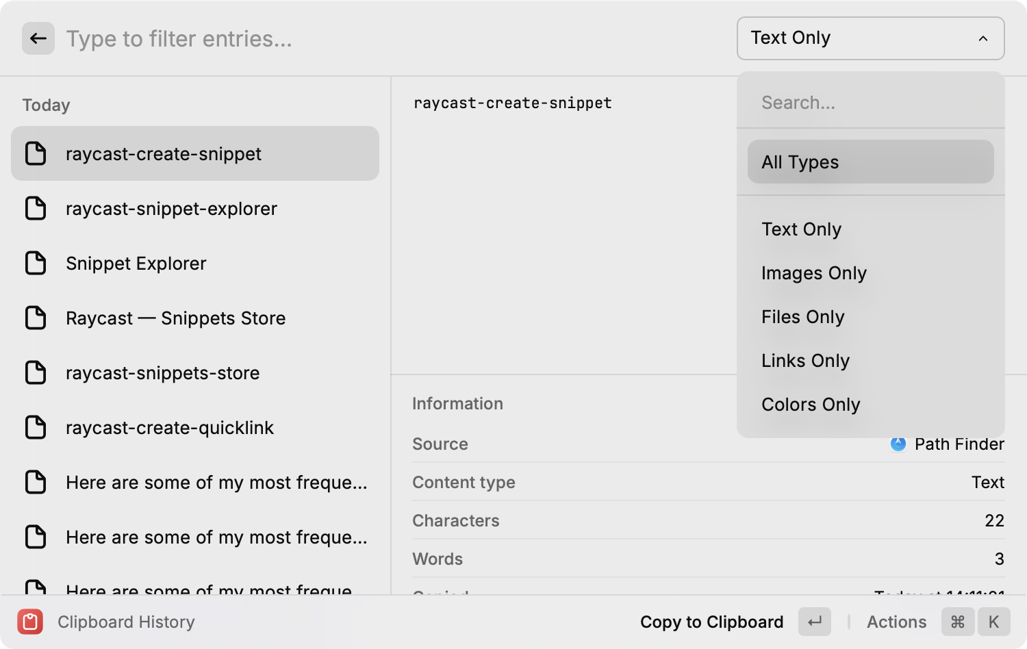 Raycast – Clipboard History