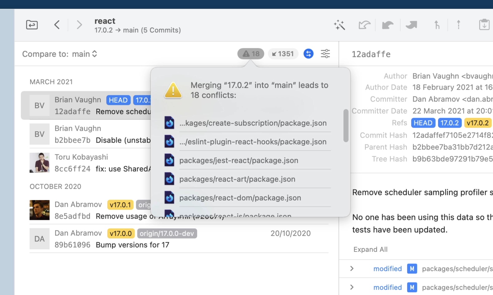 Merge Conflicts in Tower's Branch Comparison