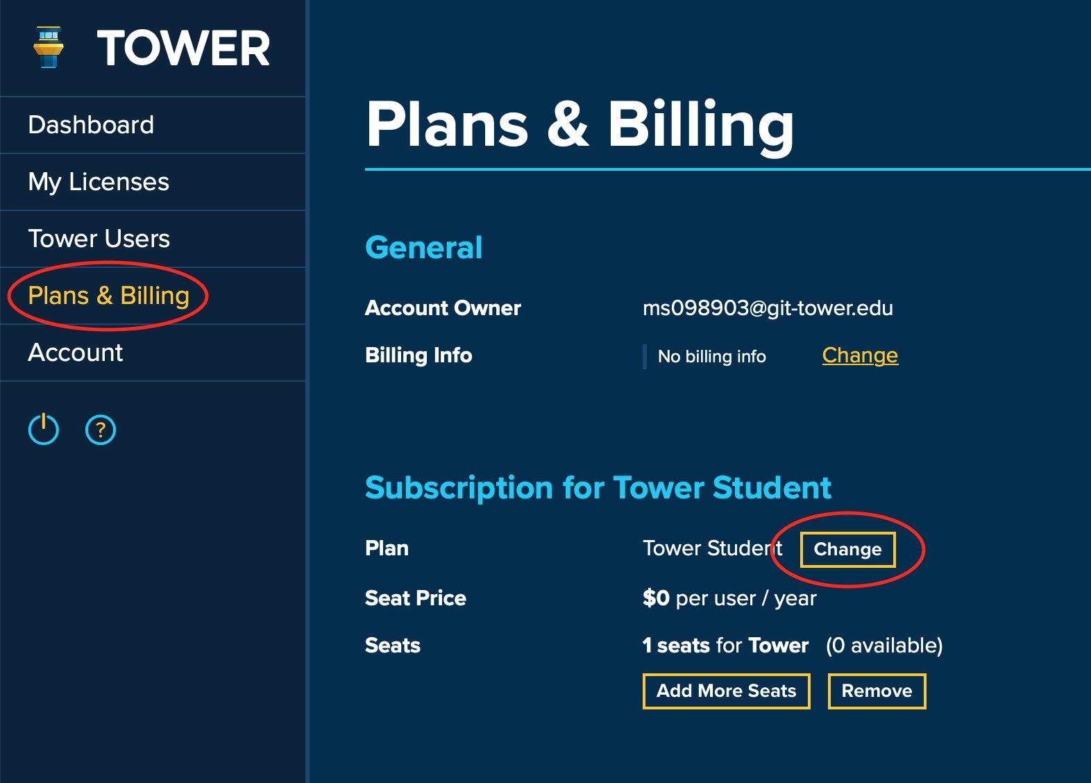 Screenshot of Plans & Billing section