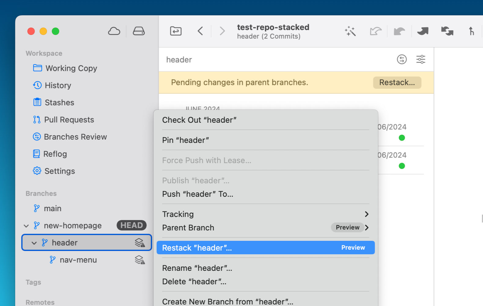 Restacking Branches