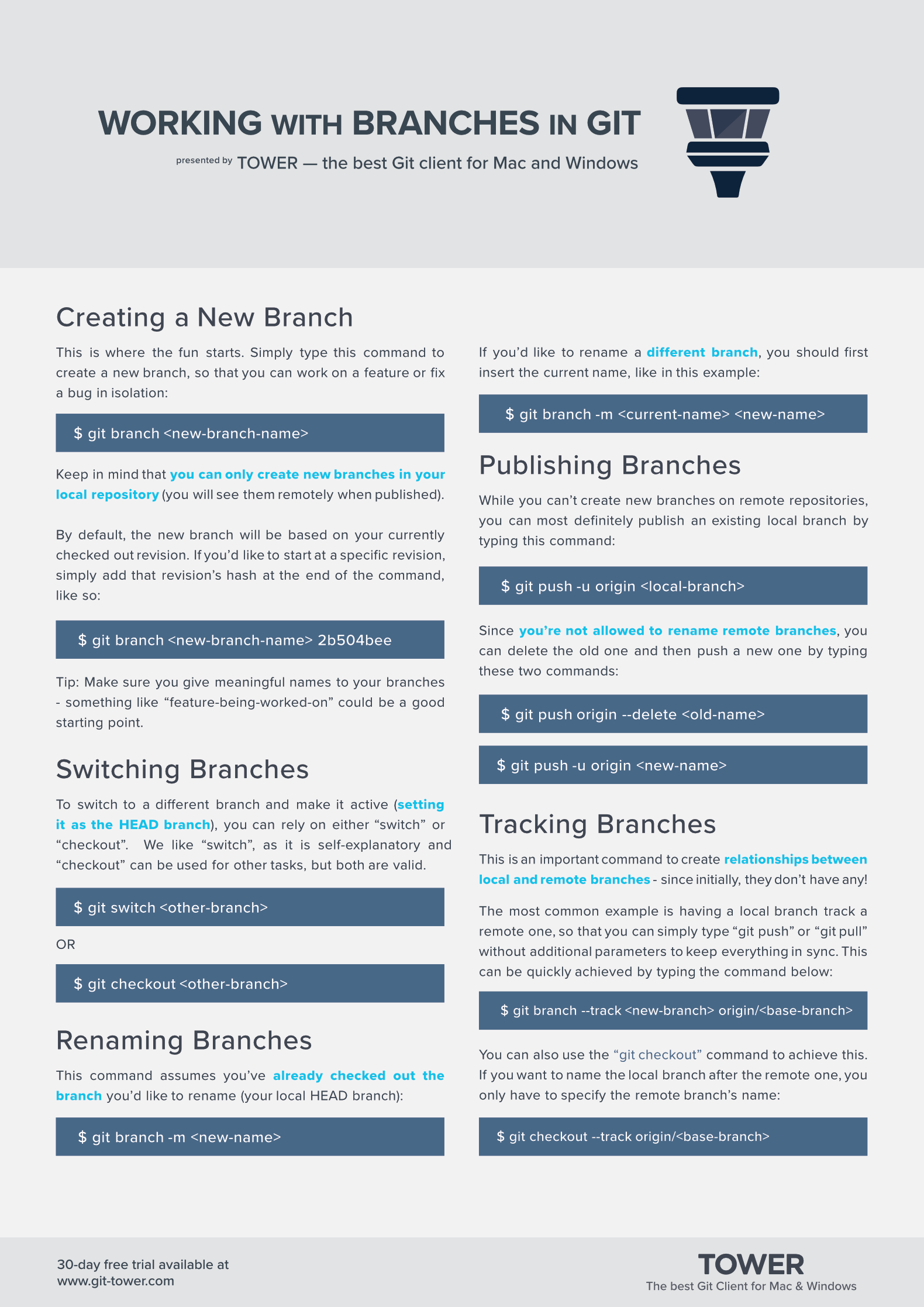 Working with Branches in Git Cheat Sheet (Page 1)