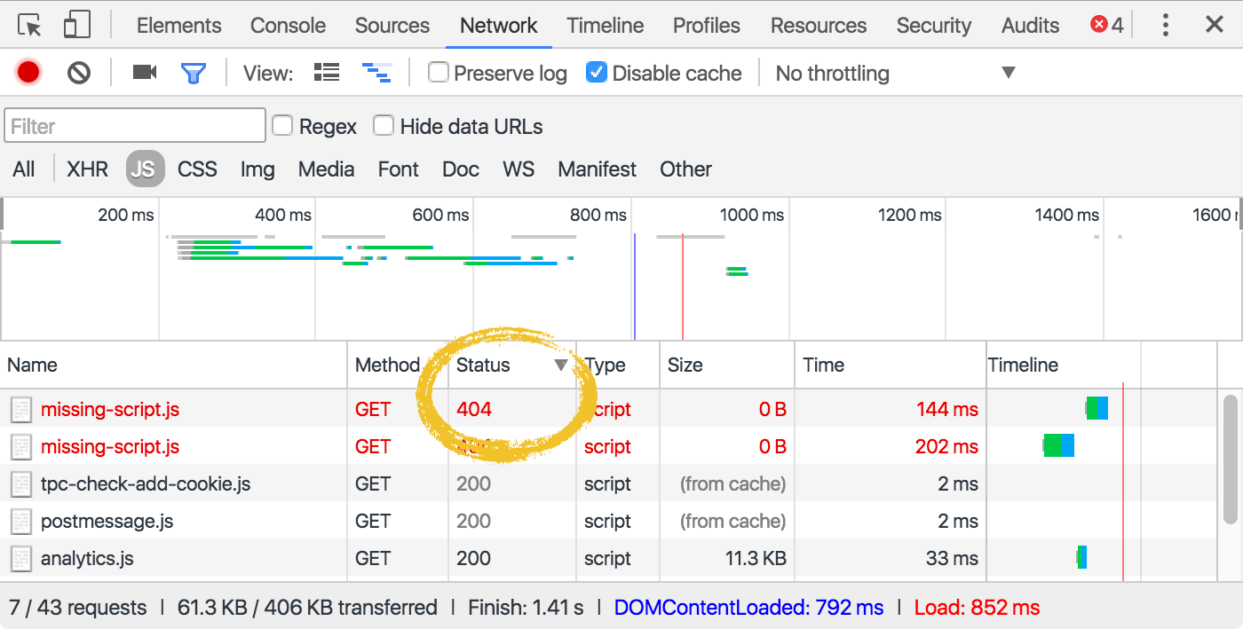 Missing resources cause 404 errors